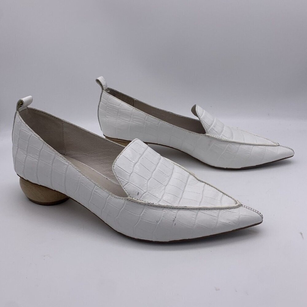 Jeffrey Campbell Viona Bone White Croc Embossed Leather Wood Heel Point Toe 6.5